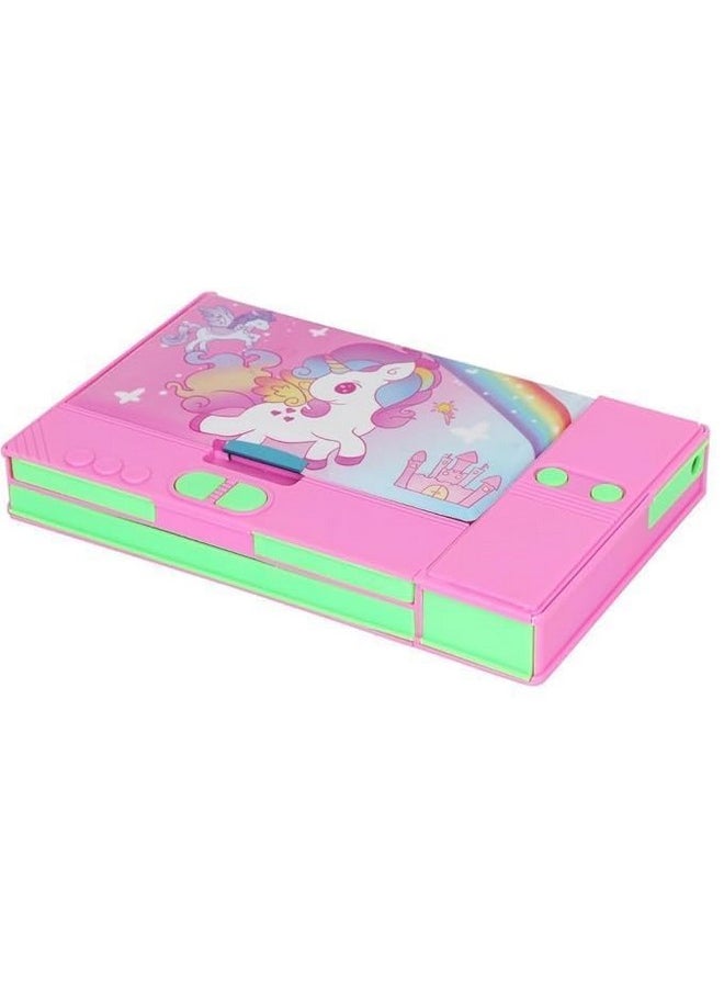 New Plastic Big Size Multifunction Unicorn Jumbo Pencil Box for Kids Girls, Push Button Pencil Box for Girls, Return Gifts for Kids (Random Design) - with 1 Unicorn Glitter Pen