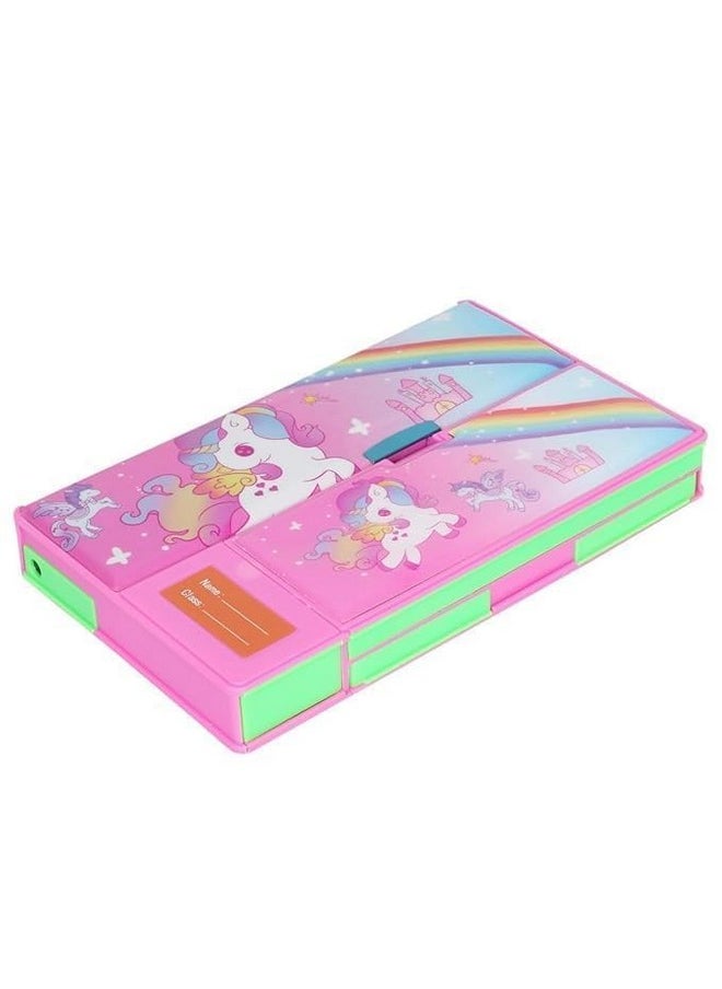 New Plastic Big Size Multifunction Unicorn Jumbo Pencil Box for Kids Girls, Push Button Pencil Box for Girls, Return Gifts for Kids (Random Design) - with 1 Unicorn Glitter Pen