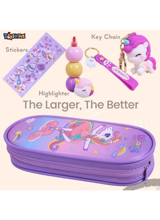 Toyshine 3 Pc Unicorn Theme Kawaii Stationary Set for Kids-Girls Aesthetic Stationery Items for School & College Students - Model A