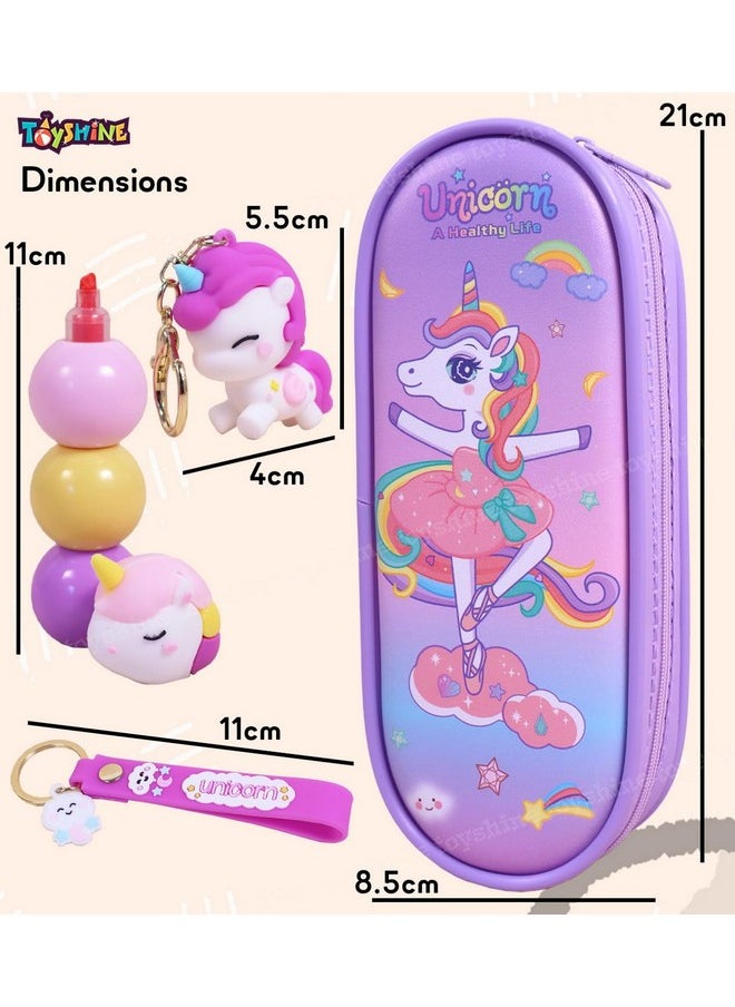 Toyshine 3 Pc Unicorn Theme Kawaii Stationary Set for Kids-Girls Aesthetic Stationery Items for School & College Students - Model A
