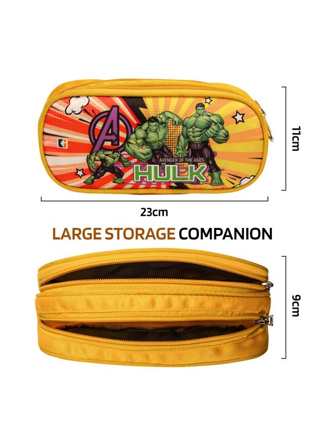 Kuber Industries Pencil Pouch | Multi-Purpose Travel Pouch | 2 Compartments Utility Pouch | Waterproof Stationary Bag | Geometry Box | Marvel Hulk | Yellow