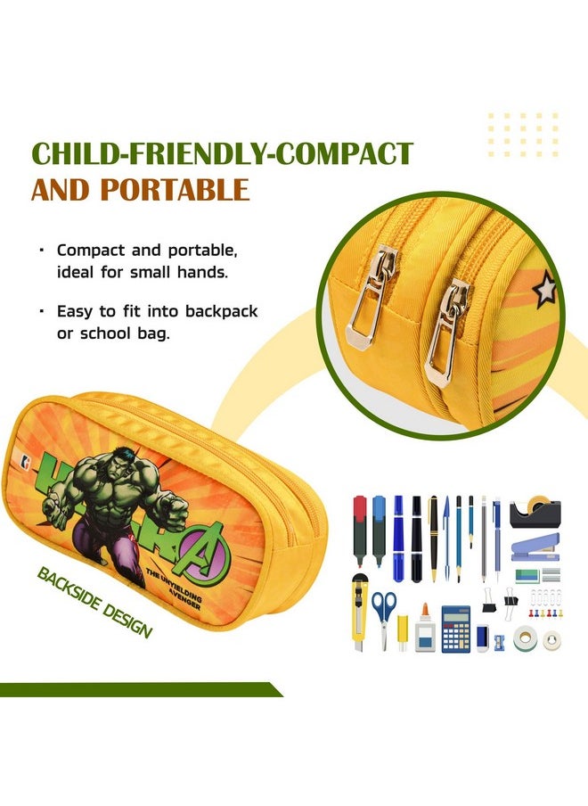 Kuber Industries Pencil Pouch | Multi-Purpose Travel Pouch | 2 Compartments Utility Pouch | Waterproof Stationary Bag | Geometry Box | Marvel Hulk | Yellow