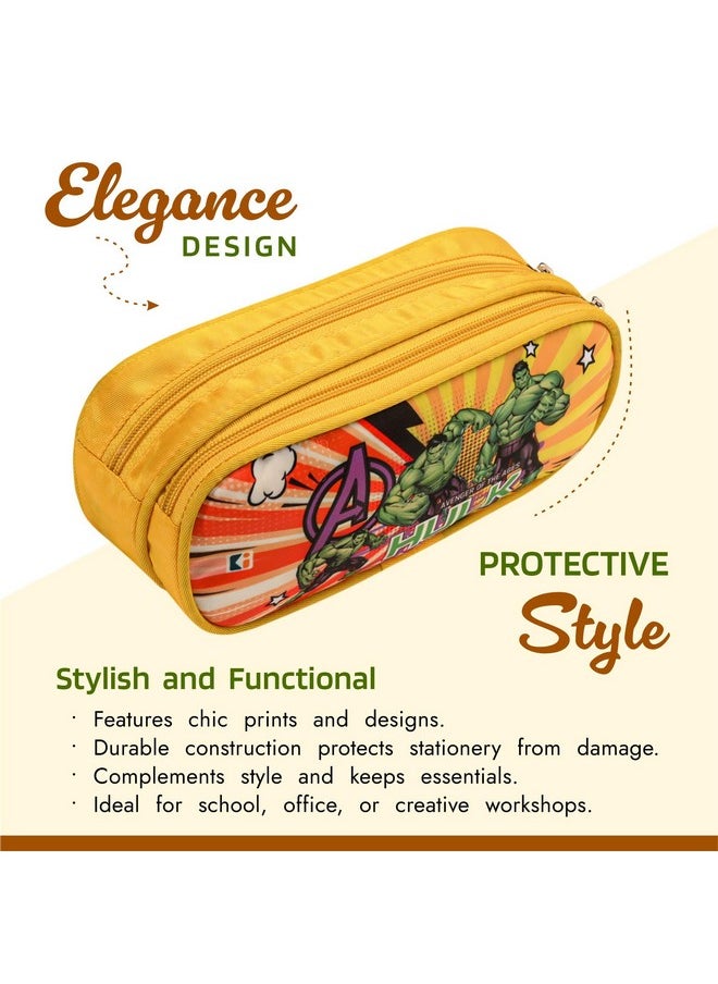 Kuber Industries Pencil Pouch | Multi-Purpose Travel Pouch | 2 Compartments Utility Pouch | Waterproof Stationary Bag | Geometry Box | Marvel Hulk | Yellow