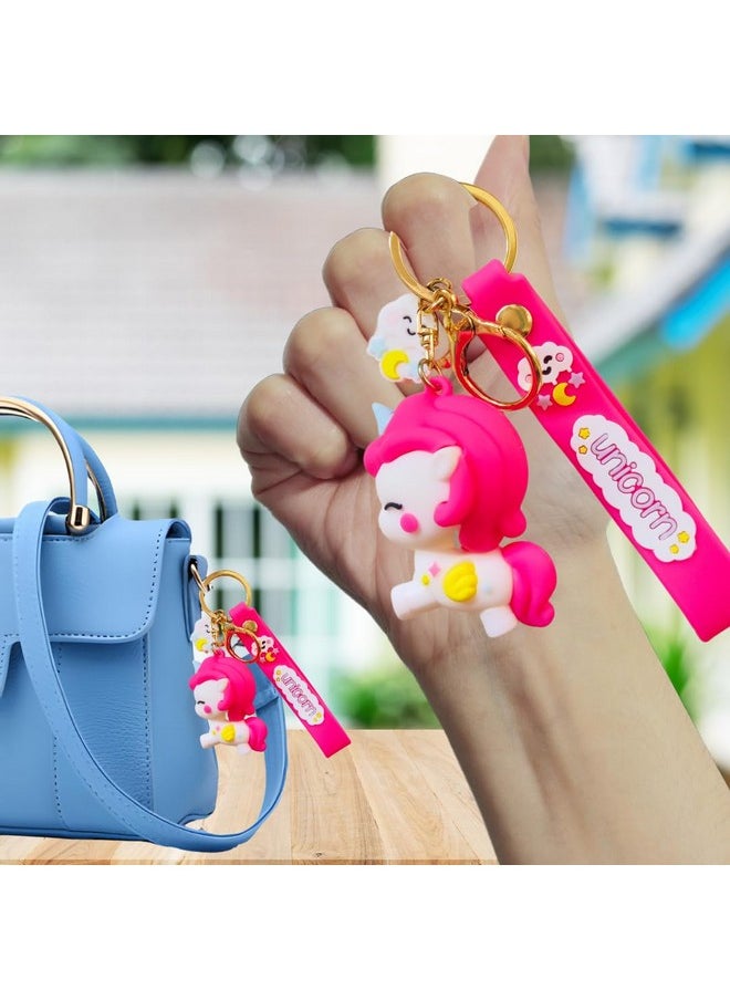 PLUSPOINT Unicorn Theme Pouch with Pen & Keychain Pack of 3 Pcs Zipper Pencil Case, 10 Color Pen & Unicorn Keychain/Ring, Kawaii Stationary Set, Birthday Gift Items, Return Gift for Kids