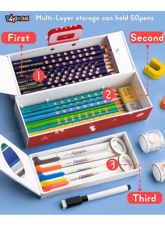 Toyshine Pencil Box With Code Lock Pen Case Large Capacity Multi-Layer Multi-Function Storage Bag Secret Compartment Pencil Box - Unicorn Dark Red - Plastic