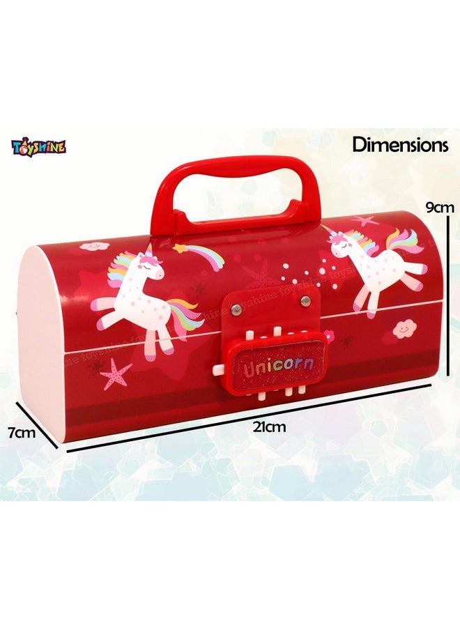 Toyshine Pencil Box With Code Lock Pen Case Large Capacity Multi-Layer Multi-Function Storage Bag Secret Compartment Pencil Box - Unicorn Dark Red - Plastic