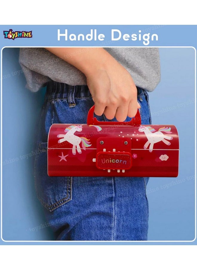 Toyshine Pencil Box With Code Lock Pen Case Large Capacity Multi-Layer Multi-Function Storage Bag Secret Compartment Pencil Box - Unicorn Dark Red - Plastic