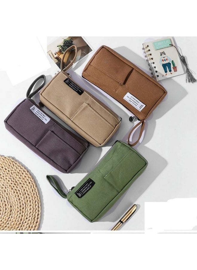 Mayatra's Large Capacity Pencil Bag, Stationery Pouch,Canvas Cotton Linen Pencil Pouch with Handle, Portable Makeup Bag, Case Cute Stationery Bag for Students Girls Adults Office (Brown)