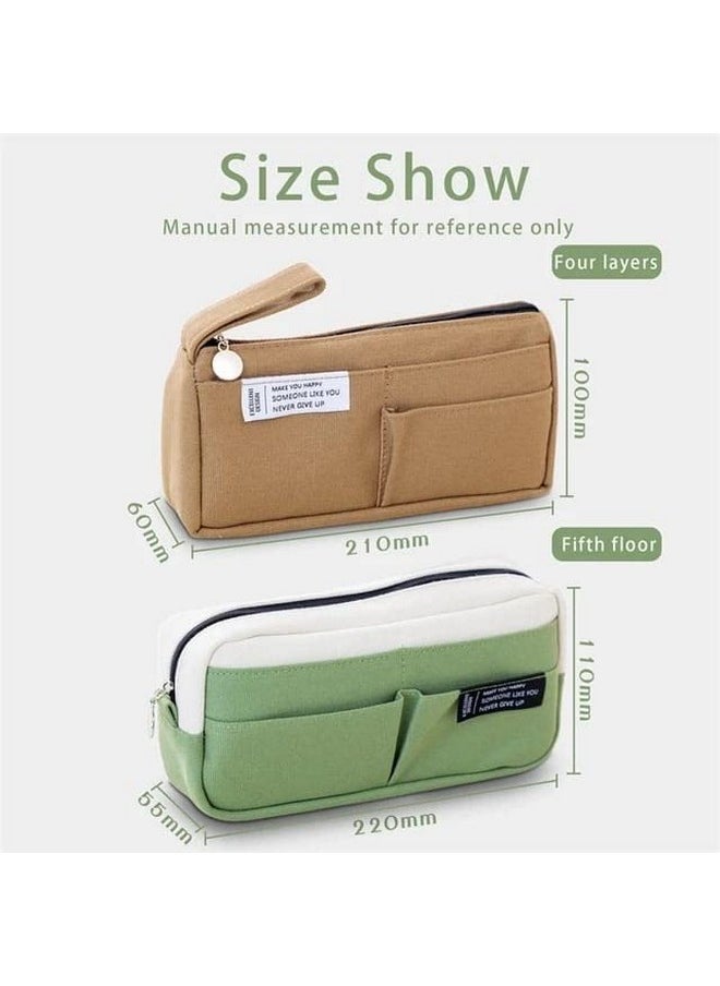 Mayatra's Large Capacity Pencil Bag, Stationery Pouch,Canvas Cotton Linen Pencil Pouch with Handle, Portable Makeup Bag, Case Cute Stationery Bag for Students Girls Adults Office (Brown)