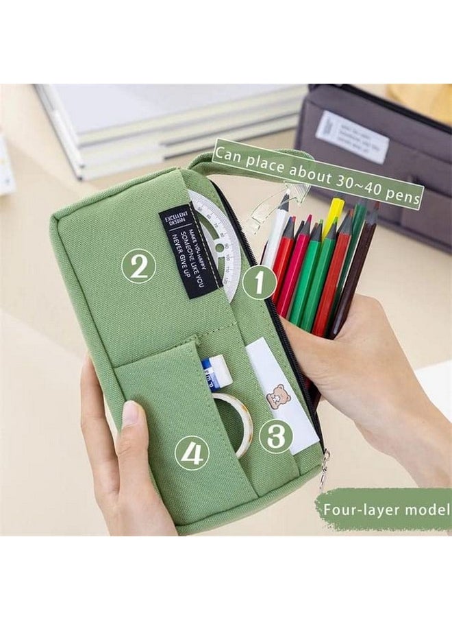 Mayatra's Large Capacity Pencil Bag, Stationery Pouch,Canvas Cotton Linen Pencil Pouch with Handle, Portable Makeup Bag, Case Cute Stationery Bag for Students Girls Adults Office (Brown)