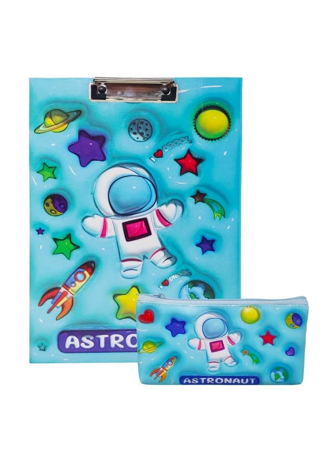 PARTEET Combo Space Printed Pencil Case Pouch and Space Printed A4 Size Exam Board for Students, Teachers, Women and Kids_Stationery Pencil Pouch for Kids Zipper Closer Pouch for Kids(Assorted)