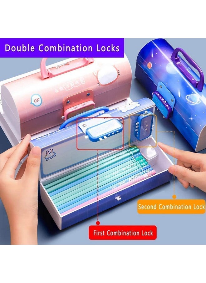 SAJANI Multi-Functional Pencil Box with Double Password Lock, Stationary Organizer Case, Suitcase Style Pencil Case for Boys & Girls (Pack of 1) (Pink-Beauty)