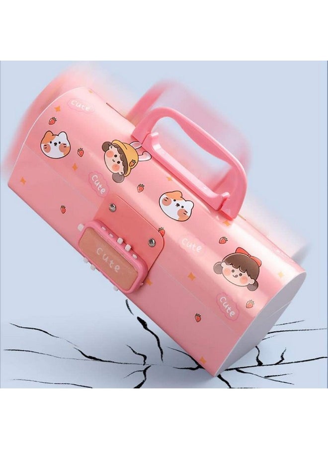 SAJANI Multi-Functional Pencil Box with Double Password Lock, Stationary Organizer Case, Suitcase Style Pencil Case for Boys & Girls (Pack of 1) (Pink-Beauty)
