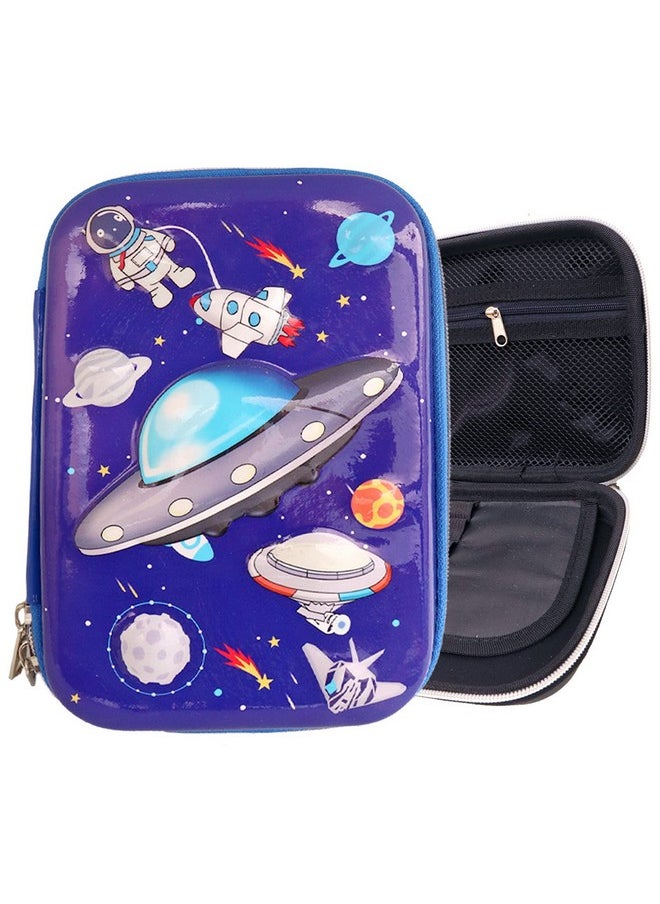 Toyshine Space Theme Hardtop Pencil Case with Compartments - Kids Large Capacity School Supply Organizer Students Stationery Box - Girls Boys Pen Pouch, Dark Blue