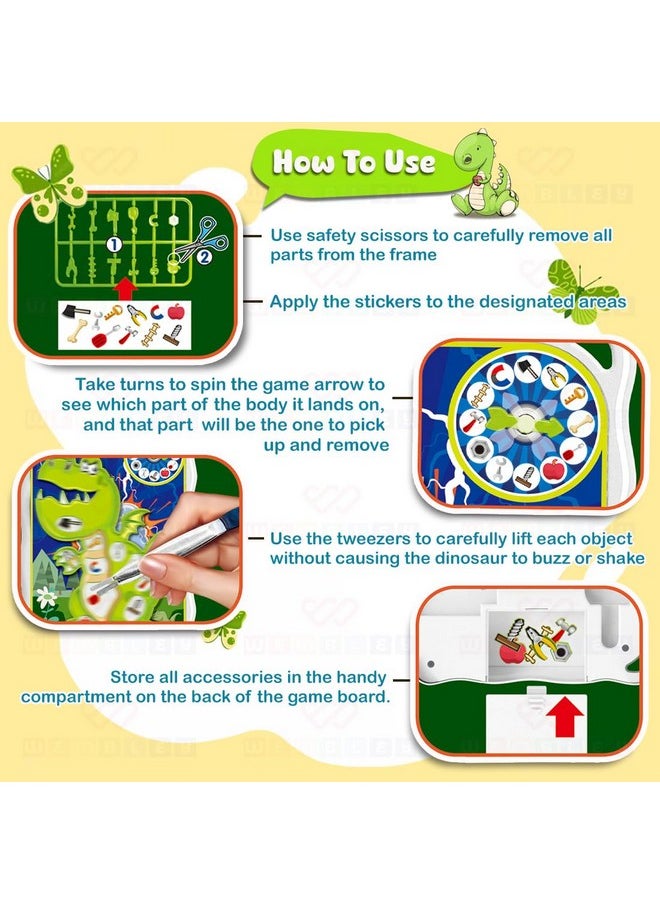 Wembley Dinosaur Operation Game Board with Stickers Remove The Objects Arcade Buzzer Interactive Activity Fun Toy for Kids, Family Fun Board Game for Ages 4-12 Year Modern Unique Gameplay