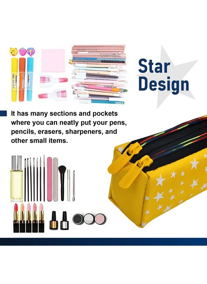 Kuber Industries Pencil Pouch | Rexine Stationary Pouch |Pencil Utility Pouch | School Pencil Case for Kids| Pen-Pencil Box for Kids | 2 Zipper Pencil Organizer | Star Pencil Pouch | Pack of 2 | Multi