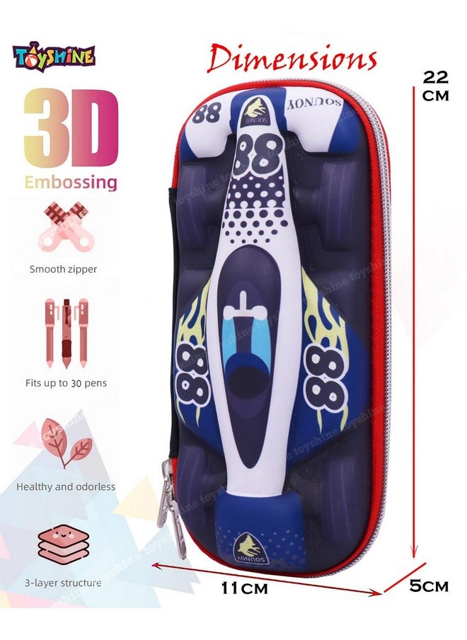 Toyshine 88 Racer Hardtop Pencil Case with Compartments - Kids Large Capacity School Supply Organizer Students Stationery Box - Girls Boys Pen Pouch Dark Blue