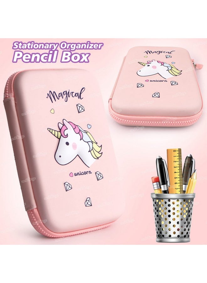 Zest 4 Toyz Unicorn Pencil Case for Kids|Hard Shell EVA Waterproof Pencil Box with Double Zipper and Large Capacity|Pencil Pouch for Girls- Pink