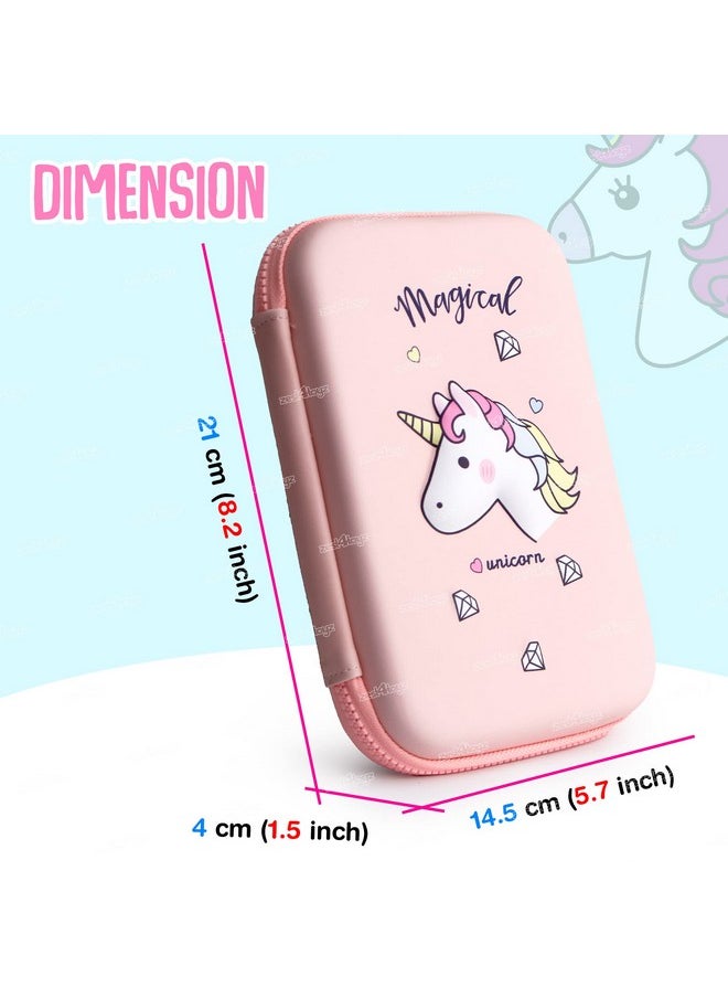 Zest 4 Toyz Unicorn Pencil Case for Kids|Hard Shell EVA Waterproof Pencil Box with Double Zipper and Large Capacity|Pencil Pouch for Girls- Pink