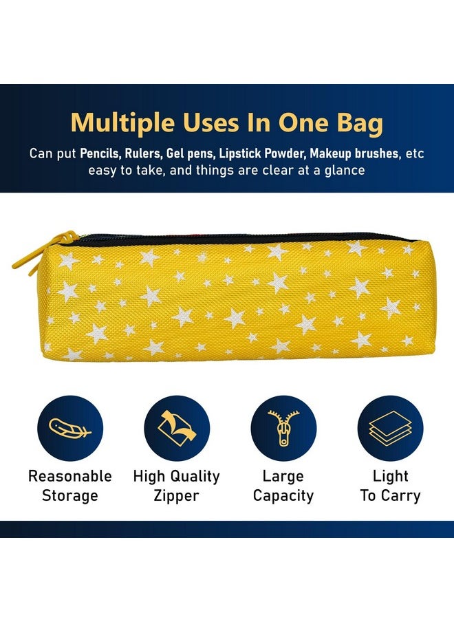 Kuber Industries Pencil Pouch|Rexine Stationary Pouch|Pencil Utility Pouch|School Pencil Case for Kids|2 Zipper Pencil Organizer|Star Pencil Pouch|Pack of 3|Multi