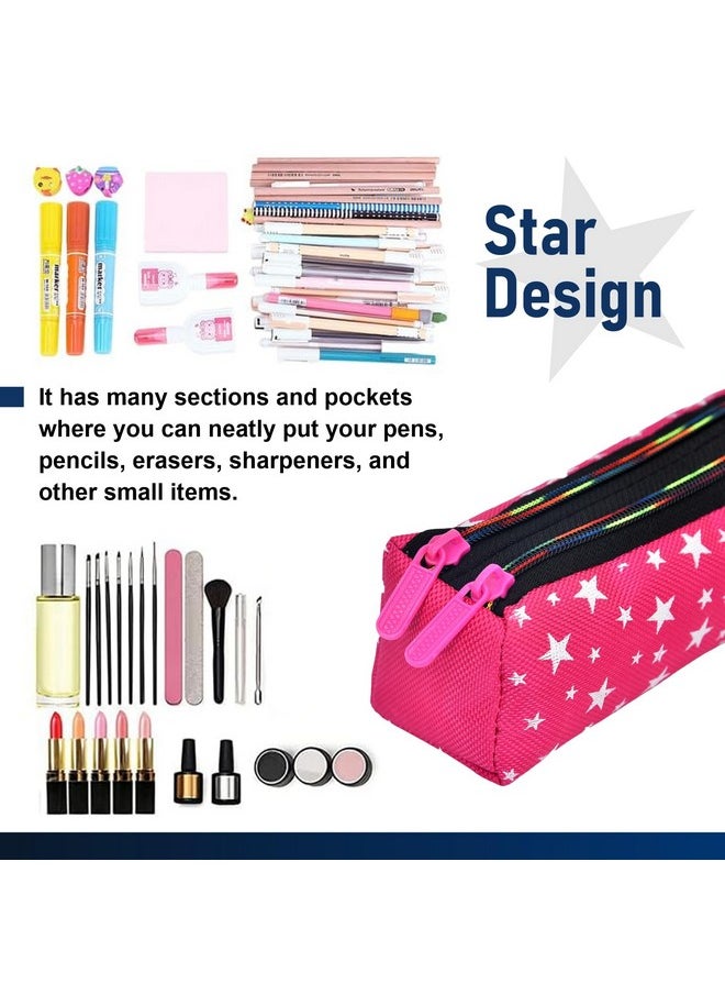 Kuber Industries Pencil Pouch|Rexine Stationary Pouch|Pencil Utility Pouch|School Pencil Case for Kids|2 Zipper Pencil Organizer|Star Pencil Pouch|Pack of 3|Multi