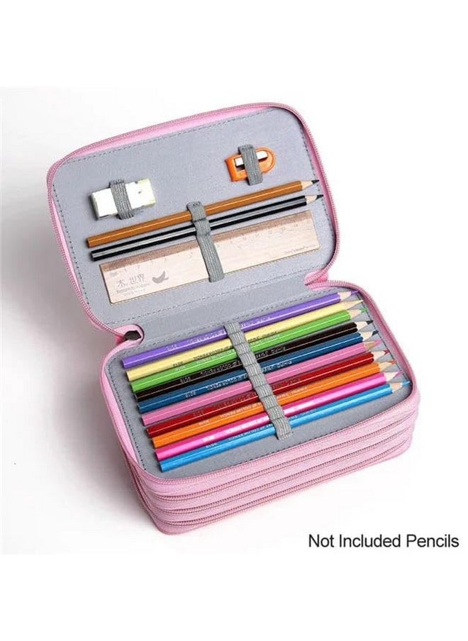 Happy Kids 32 Slots 2 Layers Artist Pencil Pouch Nature Art Canvas Pencil Box (Pink)