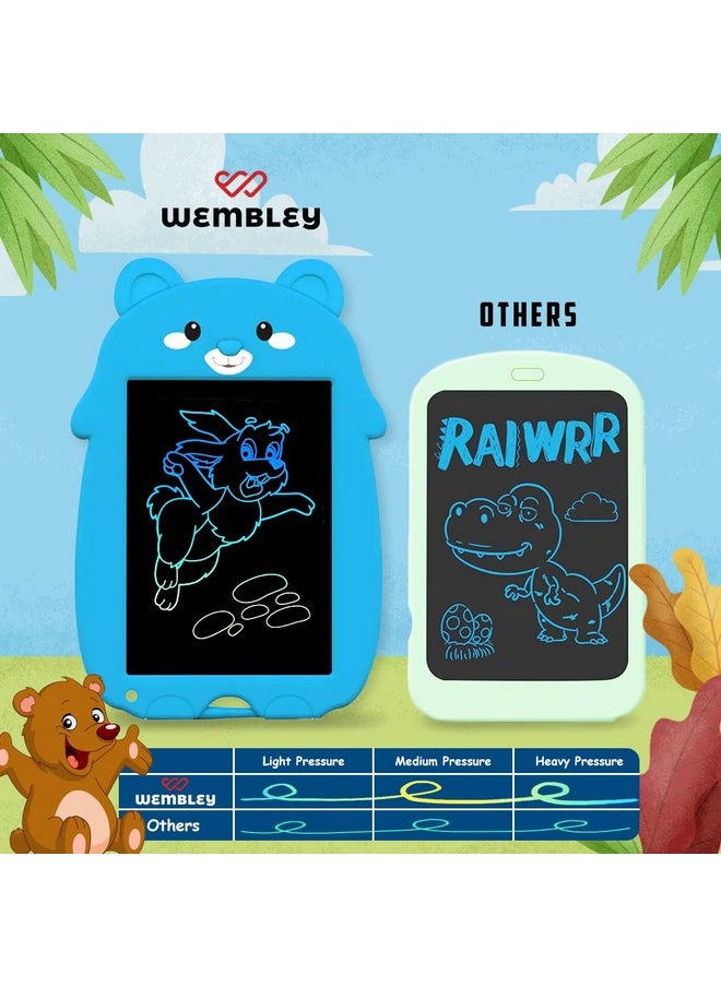Wembley Bear Design LCD Writing Pad/Tab | Writing, Drawing, Reusable, Portable Pad with Colorful Letters | 9 Inch Graphic Tablet | Writing Scribbling Pad for Kids, Adults with Stylus Pen - (Blue Bear)