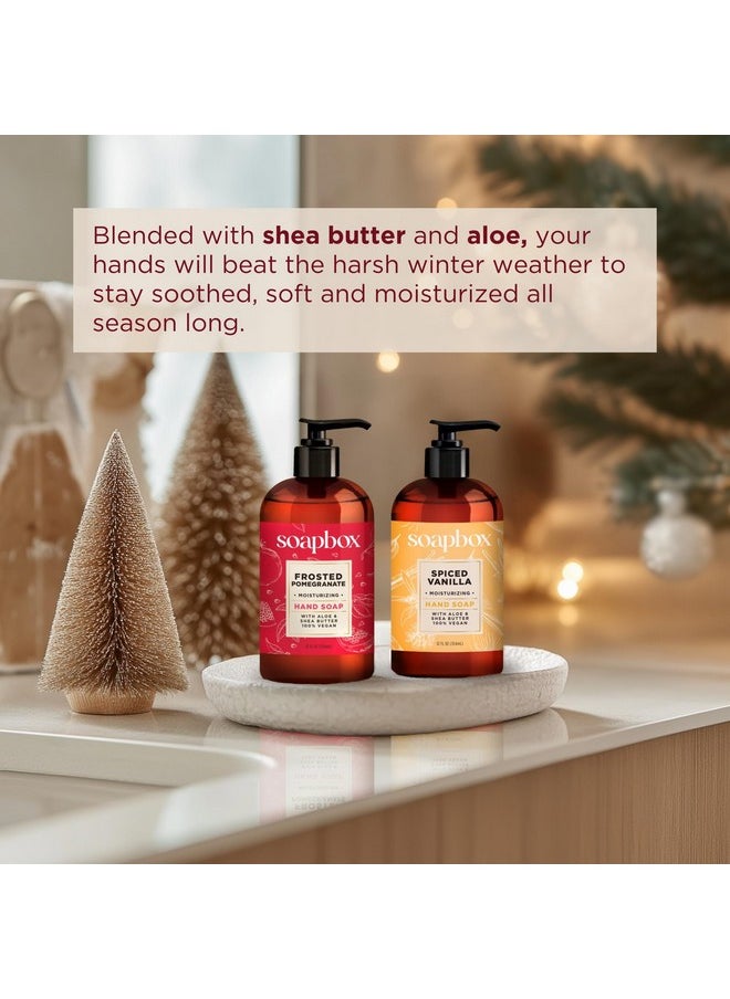 Soapbox Winter Hand Soaps, Spiced Vanilla & Frosted Pomegranate Liquid Hand Soap, Moisturizing Hand Soap Wash, Shea Butter & Aloe, Pack of 4, 12oz