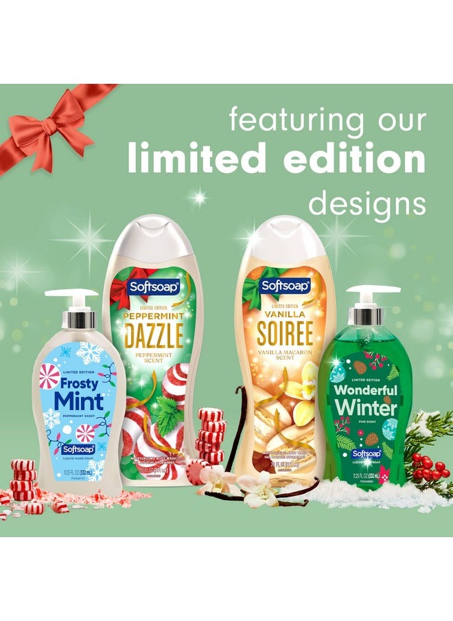 Softsoap Limited Edition Liquid Holiday Hand Soap and Moisturizing Body Wash Bundle, Including Peppermint and Pine Liquid Hand Soaps, Vanilla and Peppermint Body Washes, 4 Piece Gift Set