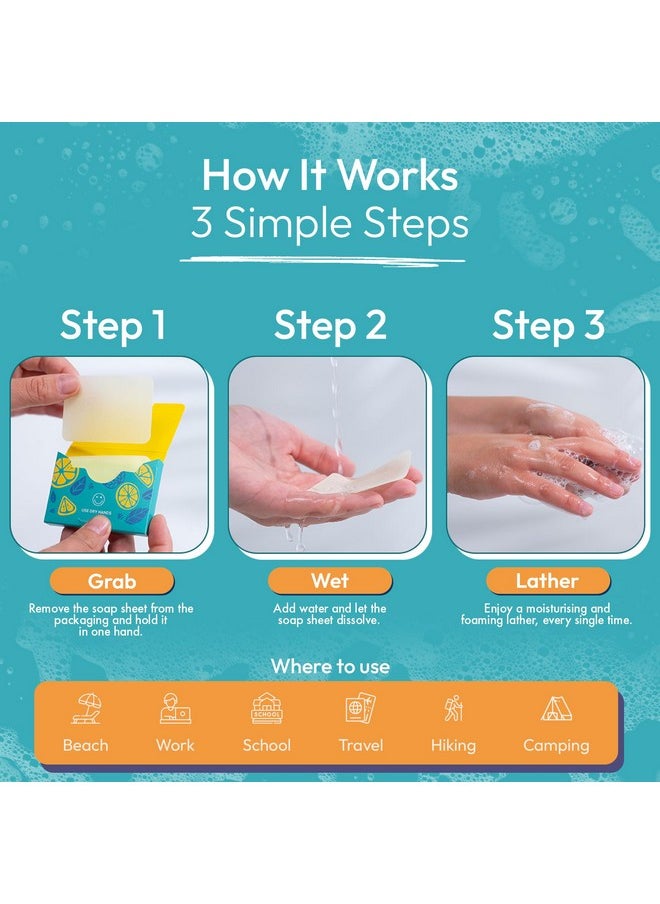 FOMIN - Antibacterial Paper Soap Sheets for Hand Washing - (300 Sheets) Rose, Jasmine, Lemon Portable Travel Dissolvable Camping Mini Soap Portable Hand Soap Sheets