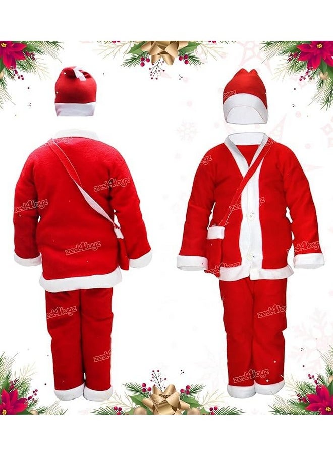 Zest 4 Toyz Synthetic Woven Santa Claus Dress For Kids Christmas Costume Dress With Jacket Pant Cap Goggles Beard And Pouch Santa Dress For Boys And Girls - Age 4 To 6 Years Old, Red