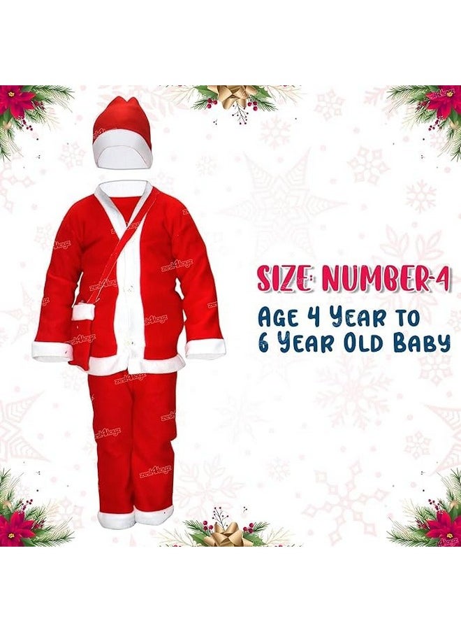 Zest 4 Toyz Synthetic Woven Santa Claus Dress For Kids Christmas Costume Dress With Jacket Pant Cap Goggles Beard And Pouch Santa Dress For Boys And Girls - Age 4 To 6 Years Old, Red