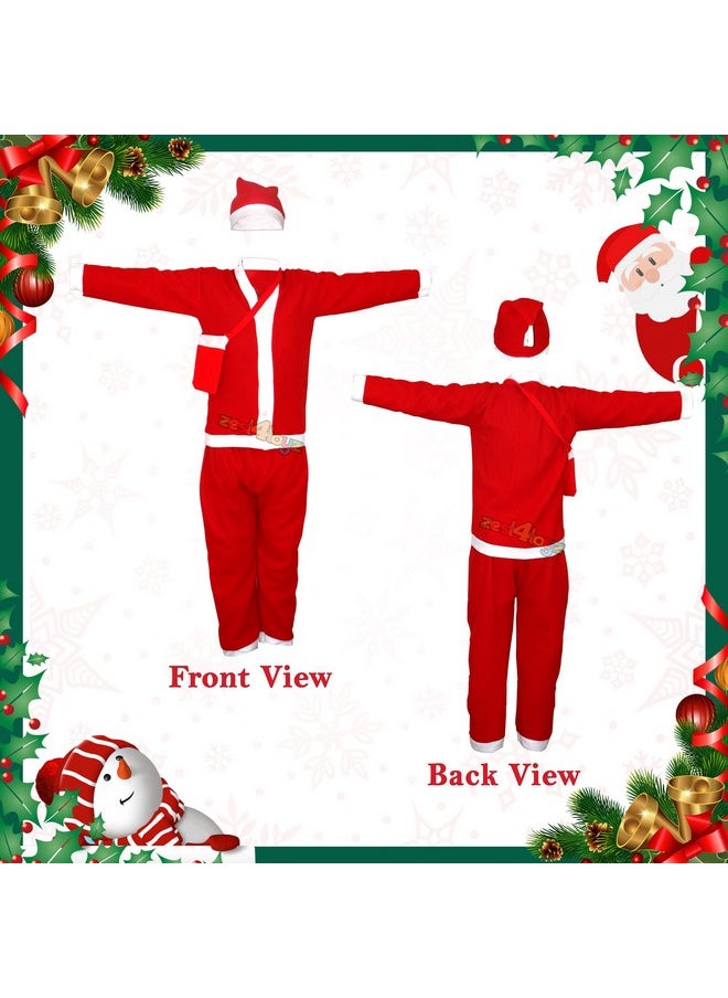 Zest 4 Toyz Synthetic Woven Santa Claus Dress For Kids Christmas Costume Dress With Jacket Pant Pouch And Cap Santa Dress For Boys And Girls - Age 7 To 10 Years Old, Red