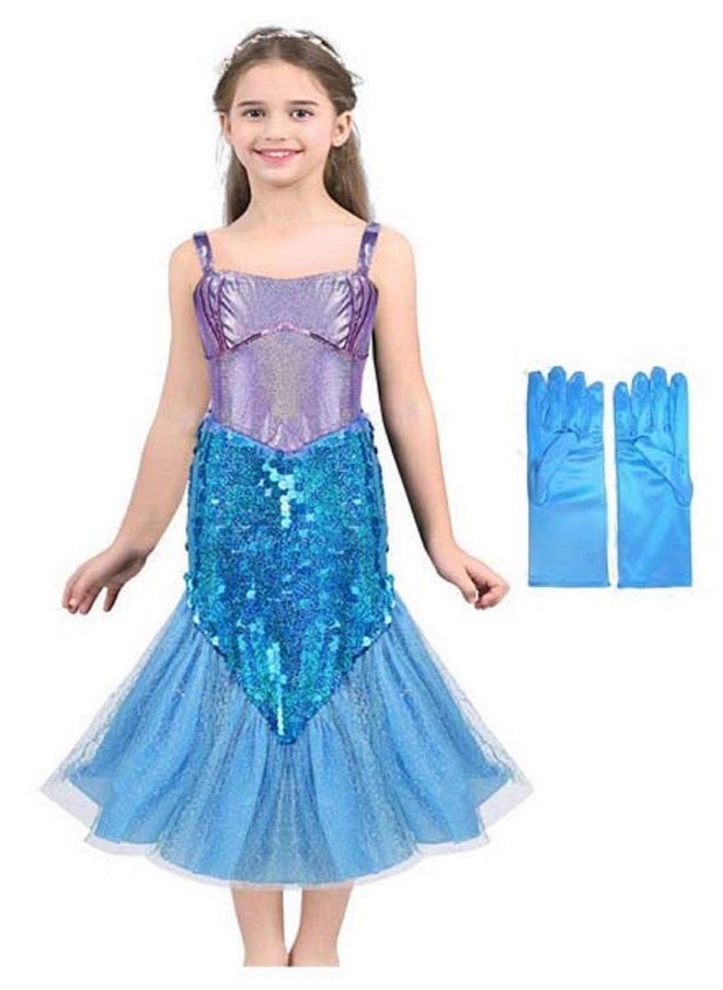 Fancy Steps Mermaid with Gloves (Select Age in dropdown) Kid Cosplay Mermaid Tail Dress Costume Vest Top Mermaid Tail (7-8 Years)