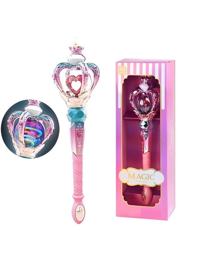 IndusBay® Big 16 Inches Wand Toy for Girls Magical Light Sound Spinning Magical Heart Wand with Flashing Light Toy for Girls Fairy Wand, Birthday Gifts for Girls, Blue