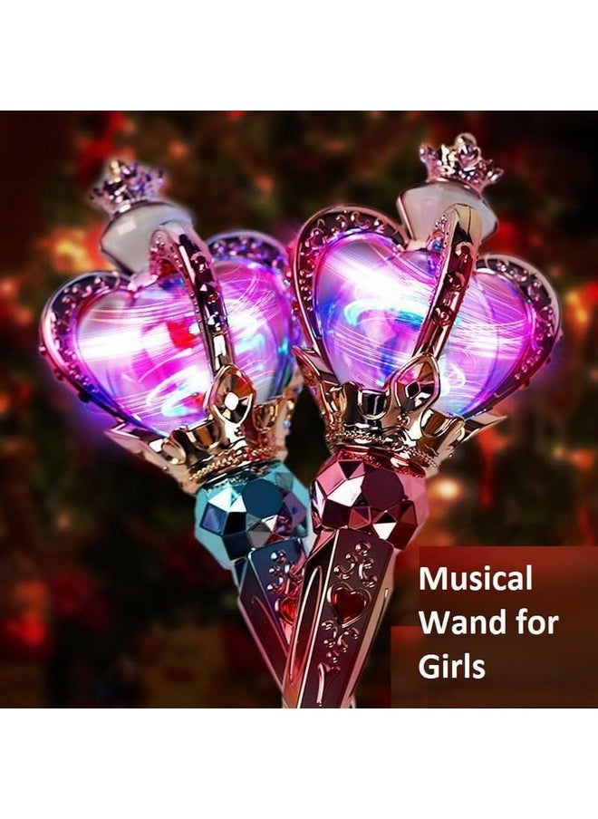 IndusBay® Big 16 Inches Wand Toy for Girls Magical Light Sound Spinning Magical Heart Wand with Flashing Light Toy for Girls Fairy Wand, Birthday Gifts for Girls, Blue