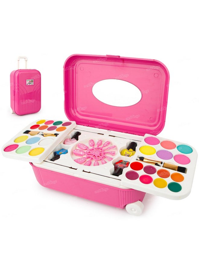 Zest 4 Toyz 2 in 1 Cosmetic Makeup Palette and Nail Art Kit for Kids with Portable Trolly Bag | Pretend Play Toy for Girls -Plastic , Multicolor