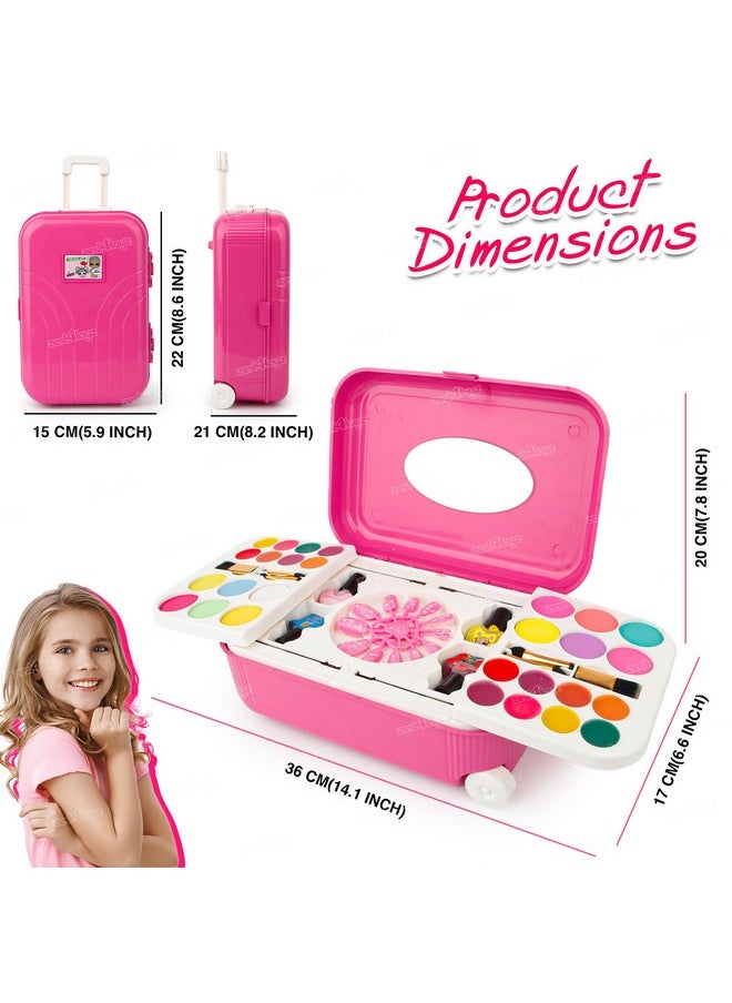 Zest 4 Toyz 2 in 1 Cosmetic Makeup Palette and Nail Art Kit for Kids with Portable Trolly Bag | Pretend Play Toy for Girls -Plastic , Multicolor