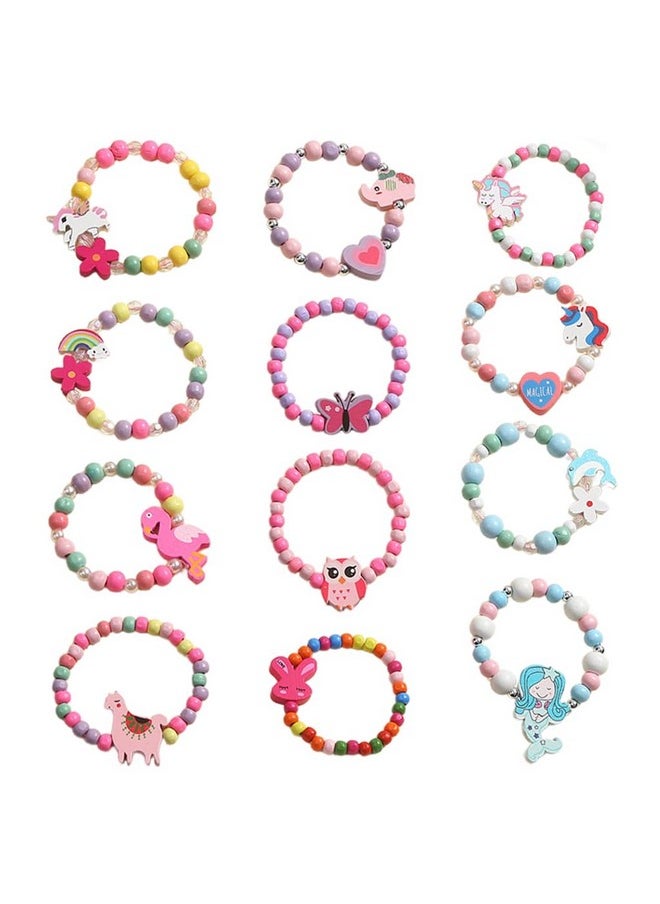 PALAY® 12 Pcs Bracelet for Girls Kids Cute Cartoon Mermaid Unicorn Charm Bracelet Colorful Wooden Beads Bracelet Friendship Best Friend Bracelet Set Party Jewellery Birthday Gift for Girls, Kids
