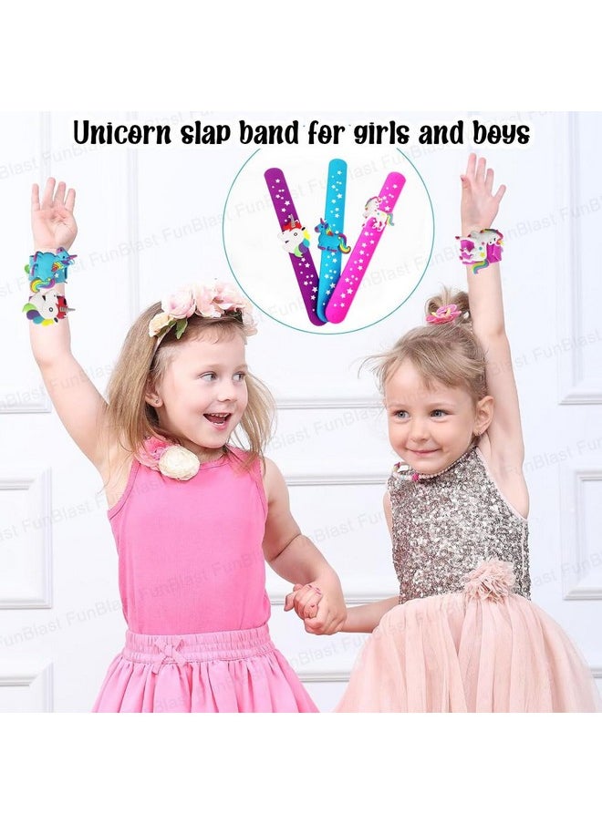 FunBlast Unicorn Wrist Band - Pack of 4 Pcs, Silicone Wristbands for Kids, Slap Bracelets for Boys and Girls, Snap Bracelet Bands for Party Theme, Party Favor Gifts for Kids (Multicolor)