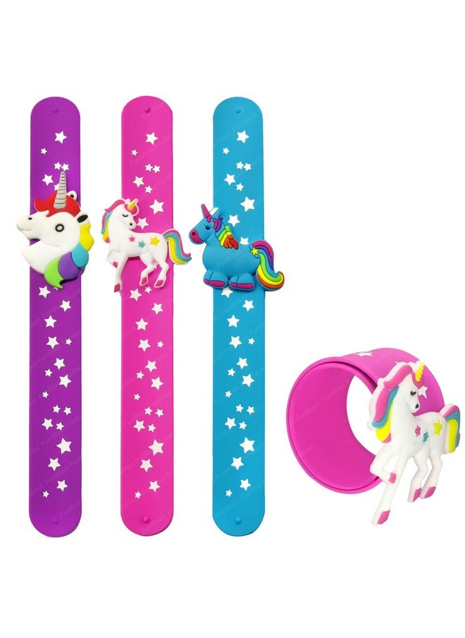 FunBlast Unicorn Wrist Band - Pack of 4 Pcs, Silicone Wristbands for Kids, Slap Bracelets for Boys and Girls, Snap Bracelet Bands for Party Theme, Party Favor Gifts for Kids (Multicolor)