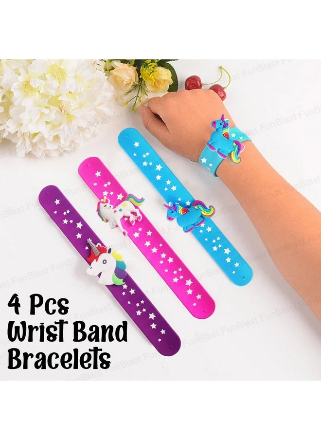 FunBlast Unicorn Wrist Band - Pack of 4 Pcs, Silicone Wristbands for Kids, Slap Bracelets for Boys and Girls, Snap Bracelet Bands for Party Theme, Party Favor Gifts for Kids (Multicolor)