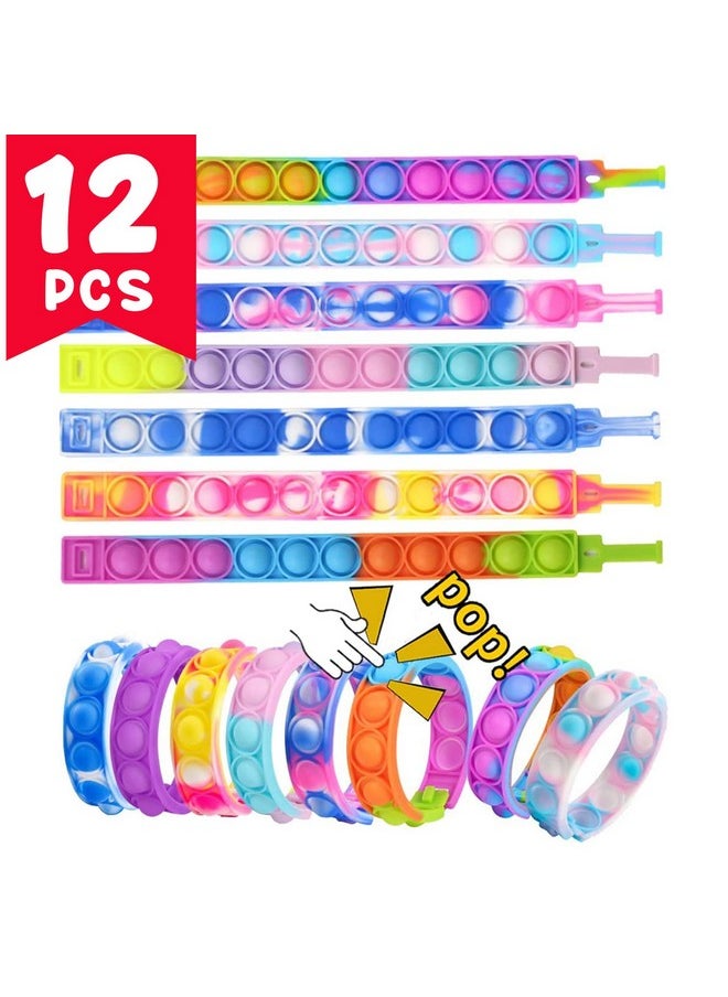 Party Propz Popit Wrist Band Bracelet for Kids - Set of 12pcs Popit Wrist Band for Kids | Rainbow Pop It Hand Band for Kids | Return Gift for Kids | Silicone Toys for Kids PopIt | Push Pop Fidget Toy