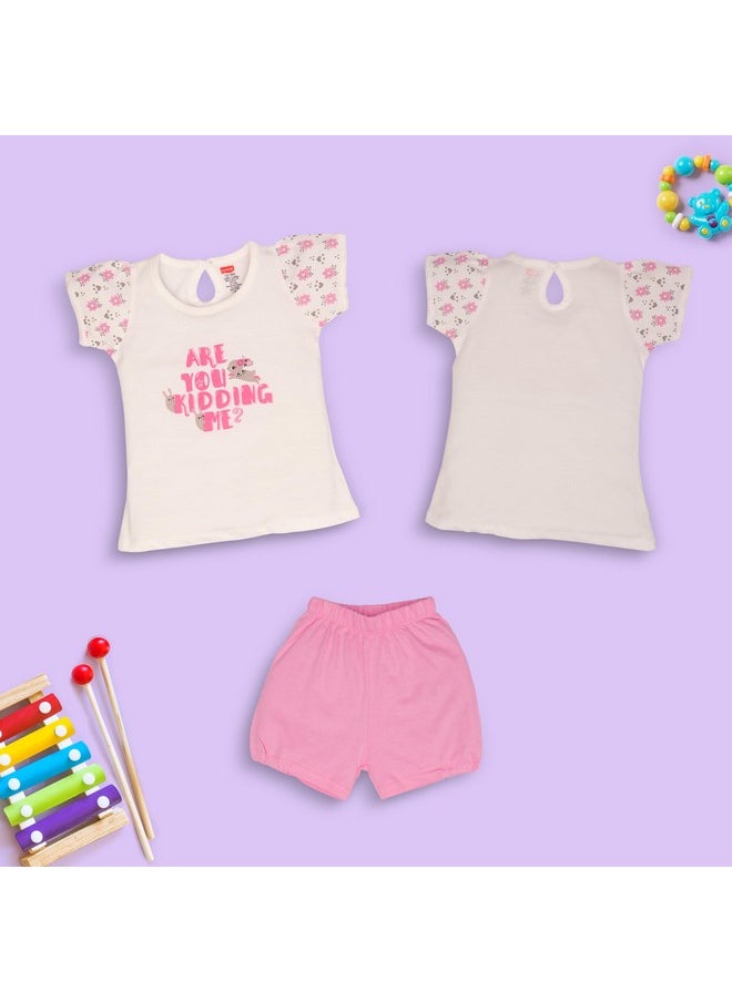 LuvLap Baby Girls Pack Of 3 Half Sleeve Top & Shorts Set 100% Cotton, L (6 to 12 Months)