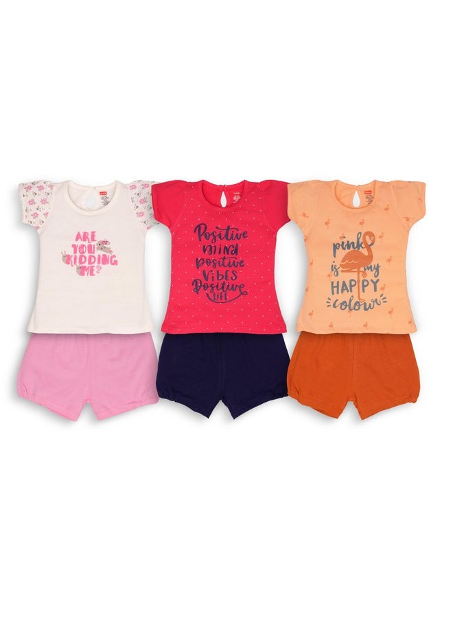 LuvLap Baby Girls Pack Of 3 Half Sleeve Top & Shorts Set 100% Cotton, L (6 to 12 Months)