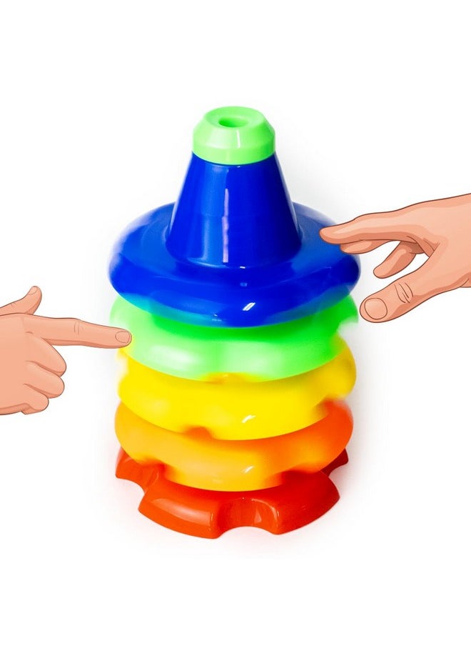 Ratna's 5 in 1 Tiny Tots Gift Set Containing Star Stacker, Penguin Stacking Ring, Stack-N-Spin, Rainbow Spinning Tower & Shape Sorter Cube Toys for Infants & Toddlers