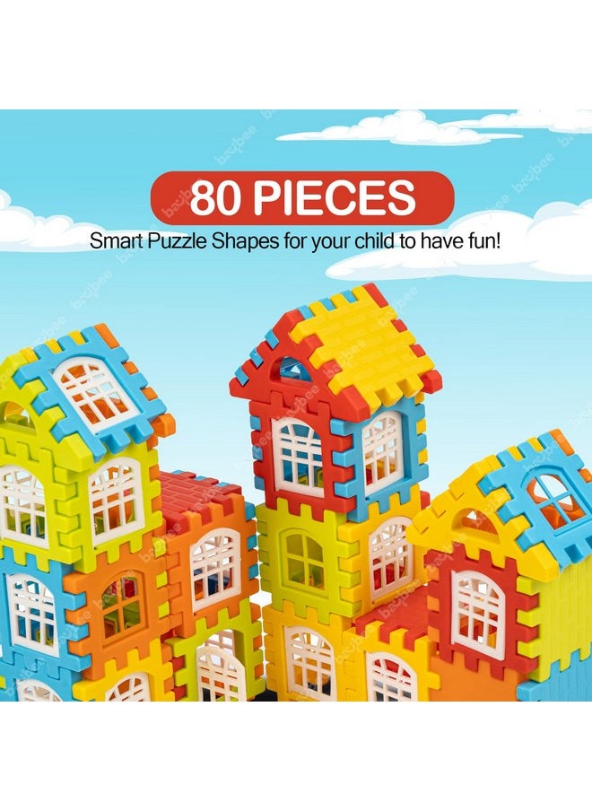 Baybee 80 Pcs Plastic DIY Building Blocks House for Kids,Puzzle Block Games , Learning Stacking Toys for Kids | Construction Building Block Toys For Kids 3+ Years Boys Girls (Little Architect)
