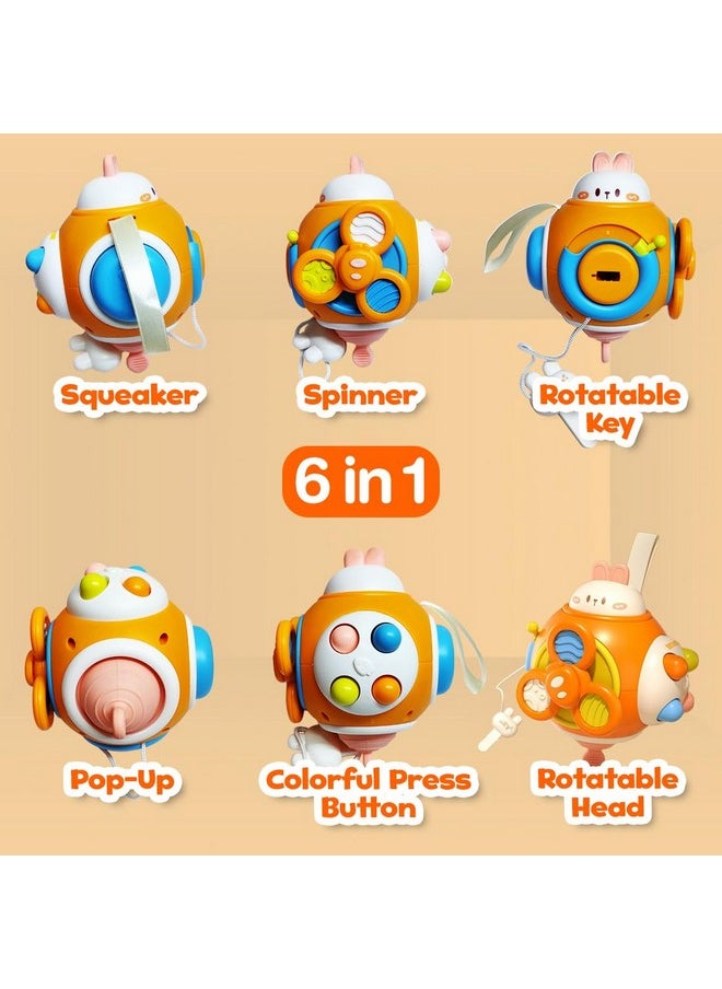 Wembley Montessori Toys 6 in 1 Baby Sensory Toys Toddler Activity Learning Motor Skill Interactive Cube for Kids 1 2 3 Years Birthday Gift Squeaky Spinner Pop Up Colorful Press Button Rotatable Head