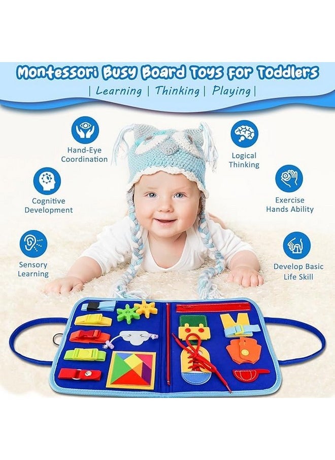 PLUSPOINT Busy Board Montessori Toys for Kids Birthday Gift Preschool Learning Activities with Life Skills ABC 123 Shape Color Animal Weather Toddler Gifts Christmas Toys for 2-7yr (Space)