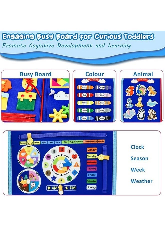PLUSPOINT Busy Board Montessori Toys for Kids Birthday Gift Preschool Learning Activities with Life Skills ABC 123 Shape Color Animal Weather Toddler Gifts Christmas Toys for 2-7yr (Space)